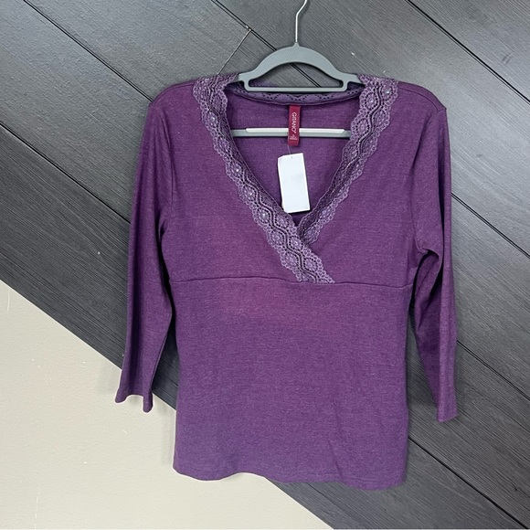 Gitano Purple V-Neck Lace w/ Sequins Women's Blouse‎ Y2K 3/4 Sleeve - Picture 1 of 6